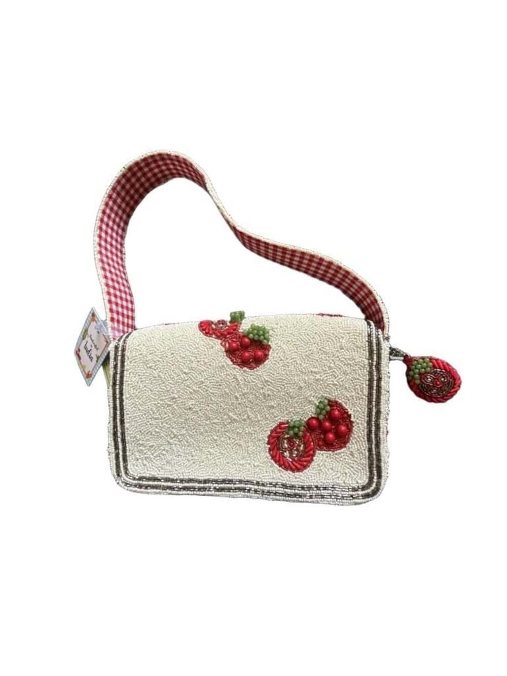 Handcrafted In India Viral Tomato Beaded Bag with Gingham Strap and Charm
Trendy